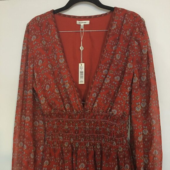 MAX STUDIO ☮ Crepe Long Sleeve Tiered Short Dress with Smocked Waist NEW!! - Picture 11 of 11